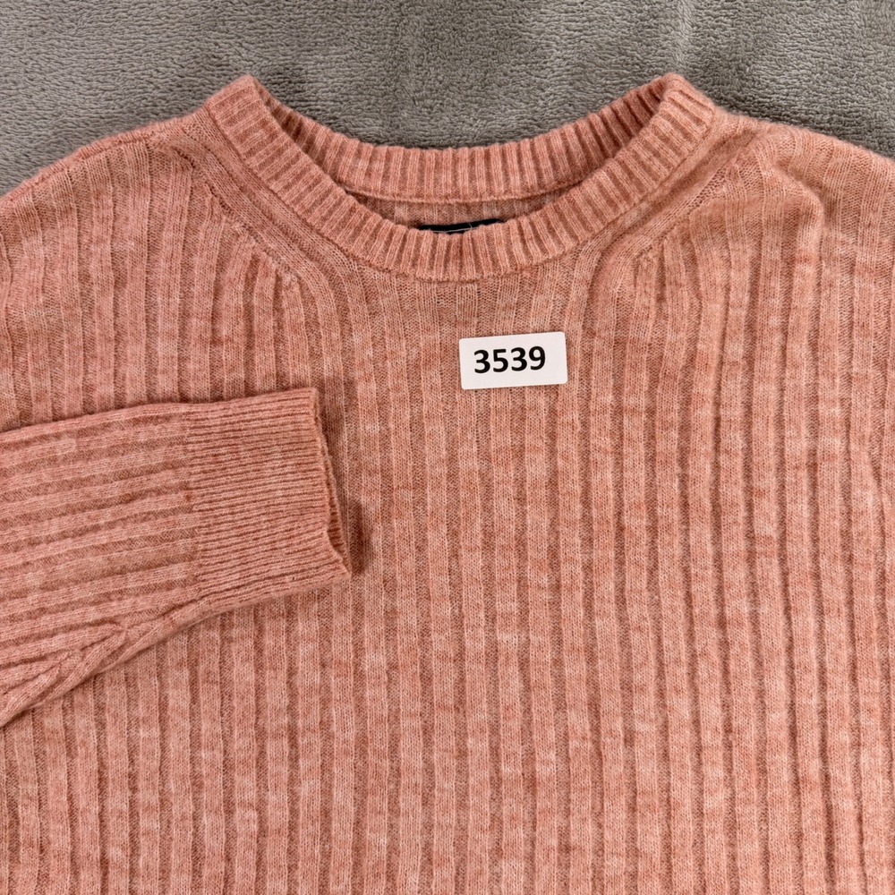 Abercrombie & Fitch Sweater Womens XL Pink Ribbed Knit‎ Crew Neck Side Slit 3539